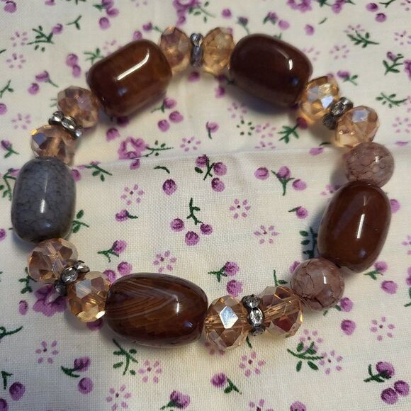 Jewelry - Brown Agate Beaded Stretch Bracelet